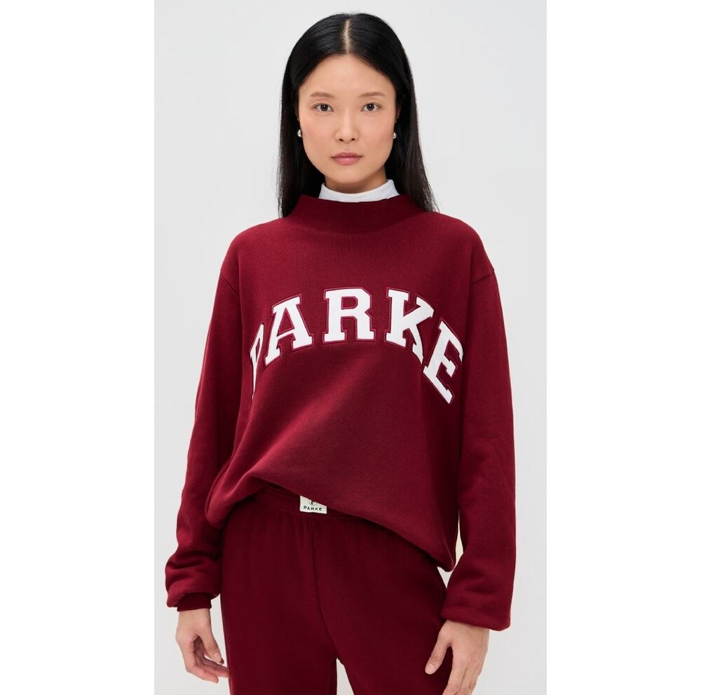 NWT Parke Back to School Varsity Mockneck Sweatshirt Maroon White Size XXL